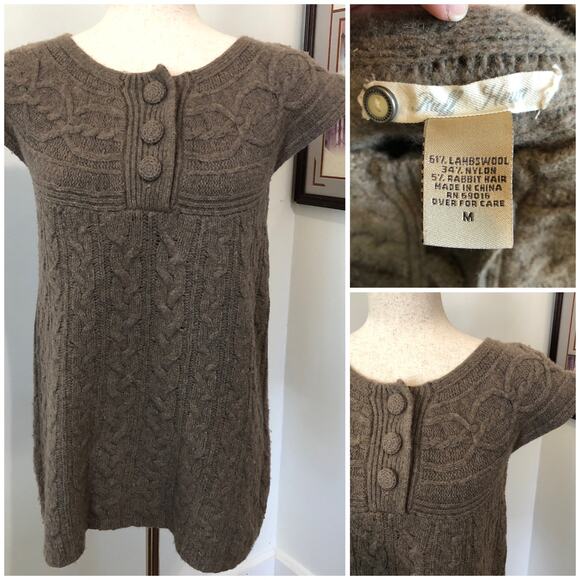 Ruff Hewn Wool Blend Cable Knit Sweater M Brown Lambswool Rabbit Hair Heritage - Picture 1 of 9